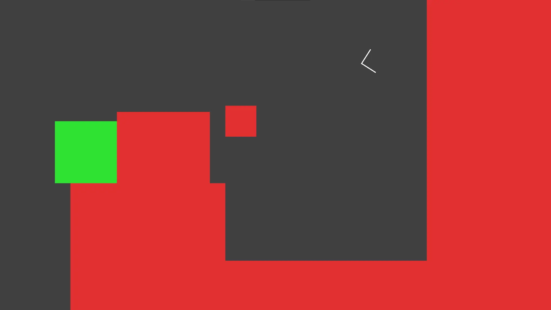 The player is in the top right with red walls to their right and below them. The goal is to the left.